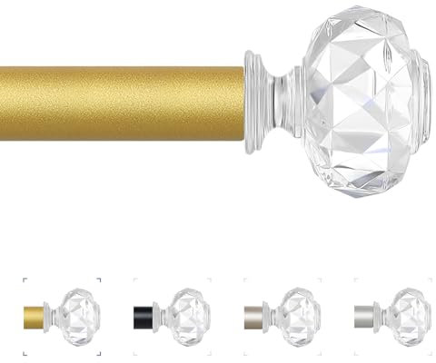 TVWOO Goldene dekorative Kristall-Gardinenstangen: 45,7 - 114,7 cm, robuste, verstellbare Gardinenstangen für Schlafzimmer, Wohnzimmer, Messing, goldfarben, modern, mädchenhaft, Acryl-Vorhangstange
