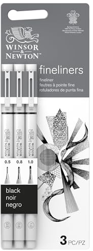 Winsor & Newton 0290179 Fineliner Set, 3 Pigment Liner für exakte Linien und Outlines, hohe Qualität, Pigmenttinte, dokumentenecht, lichtbeständig Linenbreite, 0.5 mm, 0.8 mm, 1.0 mm - schwarz