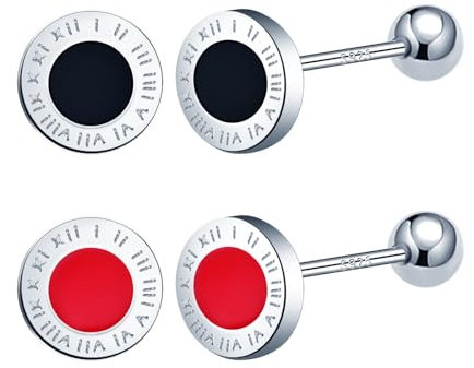 CONILOK 2 Paare Kreis Römische Ziffern Ohrringe Silber 925 Stecker Ohrstecker Ohrhänger Damen Schmuck Ohrring Kleine Geschenke für Frauen Mädchen Freundin Mutter Geburtstag Weihnachtstag Valentinstag