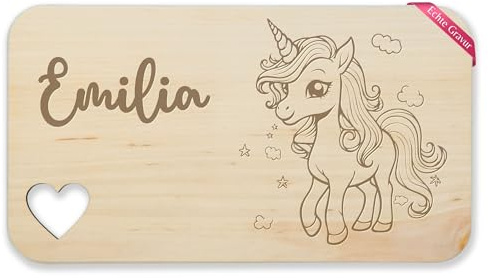 Shirtracer Frühstücksbrettchen Herz personalisiert Einhorn süß Gravur | Holz, 22,5x12,5, Fabelwesen, Pegasus, Fantasy, Brotzeitbrett, Vesperbrett, Brettchen