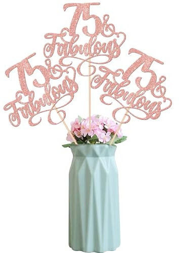 SYKYCTCY 12 Pack Rose Gold Fabulous 75th Birthday Cake Topper Centerpiece Sticks for Cheers to 75 Years Old Birthday Theme Party Supplies