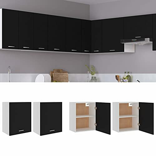 Vopese 2 STK. Hängeschränke Wandschrank Hängend Küchenhängeschränke Küche Schrank Einbauküche Küchenzeile Küchenmöbel Oberschrank Küchenschrank Küchenmöbel Schwarz 50x31x60 cm Holzwerkstoff