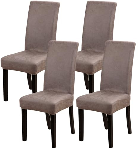 Fuloon Wildlederimitat Stuhlhussen 4er Set Stretch Esszimmer Hussen Set für Stühle Retro Stuhlhussen Stuhl Hussen waschbar Kunstleder Stuhlhussen
