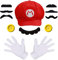 GUOYOU Cosplay Kostüm Kinder Accessoires, Erwachsene Karneval Kostüm Mütze Rot Hut Handschuhe Bart Gelbe Knöpfe, Faschingkostüme Mottoparty Halloween, für Kinder Damen Herren