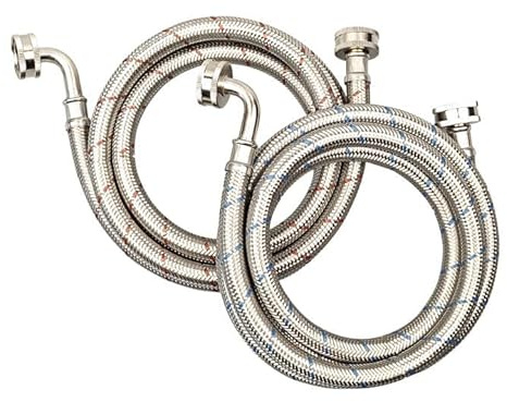 PLUMBINGMASTER 10FT Stainless Steel Washing Machine Hoses with 90 Degree Elbows,2 Pack Red and Blue Washer Hoses,Burst Proof Hot & Cold Water Connection Inlet Washer Supply Lines