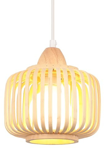 iDEGU 18cm Hängelampe Retro Pendelleuchte Vintage Skandinavischer Stil Deckenleuchte aus Bambus und Holz E27 Kronleuchter ModerneLampe Pendelleuchte für Schlafzimmer Esszimmer Küche Café Bar