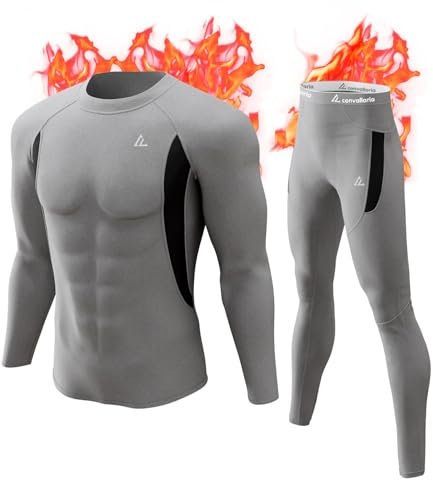 CL convallaria Thermounterwäsche Herren Funktionsunterwäsche Skiunterwäsche Atmungsaktiv Innenfleece Thermo Unterwäsche Set Weich Thermounterhemd Thermounterhose für Männer, Schwergewicht, Grau