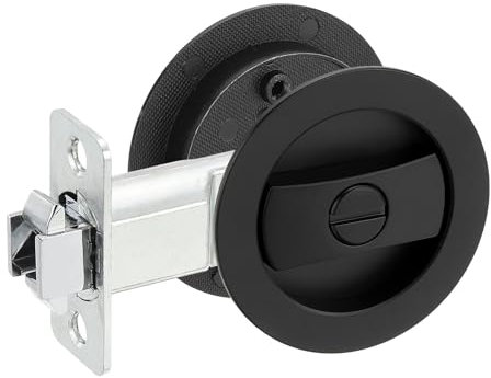 PATIKIL Round Recessed Door Lock, Pocket Door Lock Invisible 2 Sided Hardware Privacy Sliding Door Latch for Bathroom Bedroom Barn Door for 1-3/8 to 2 Thickness Door, Matte Black