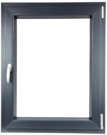 ALUCON Kellerfenster 400x600 mm – Fenster 40x60 cm – Kunststofffenster Innen Anthrazit/Außen Anthrazit – Flügelfenster DIN Rechts