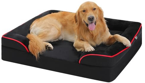 PAWZ Road XL Hundebett, waschbar, orthopädisch mit abnehmbarem Flanellbezug und Reißverschluss, Hundesofa für große Hunde, 2-lagiges wasserdichtes Hundebett Schwarz, 107x81x16cm