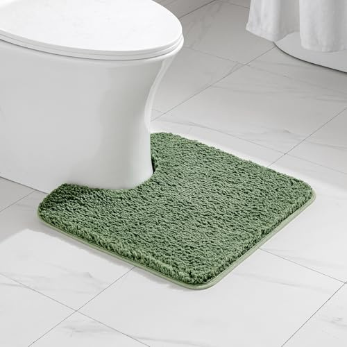 MIULEE Badematte WC Badteppich U Förmige rutschfest Matcha-Grün 50x50 cm | Weiche Deko Matte Fußmatte Flauschig Teppich Waschbar Badteppich Badvorleger Badezimmerteppich für Toilett Badezimmer