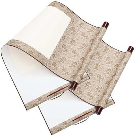 BELLIFFY 2pièces Parchemin Chinois avec Tige Bois Papier Xuan pour Calligraphie Et Peinture Support Décoration Murale pour Adultes