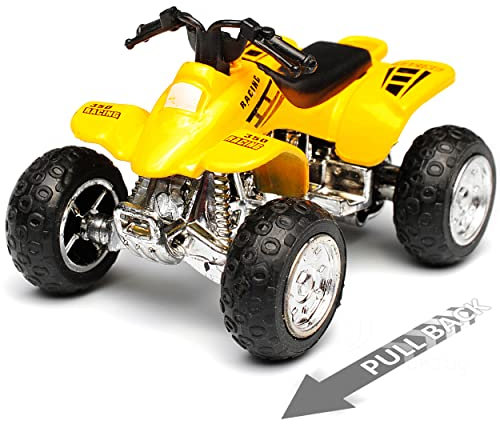 alles-meine.de GmbH Quad/ATV - Rückzugsmotor - zum Aufziehen & Fahren/mit Rückzug - GELB - bewegliche Räder - aus Metall & Kunststoff - Spielzeugquad - Auto/Aufziehfahr..