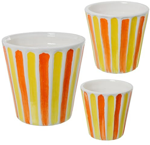 DRW Lot de 3 Pots en céramique en Jaune, Orange et Blanc 28 x 28 x 27 cm