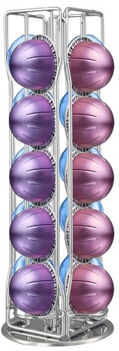 Bafeil Vertuo Pod Holder for Nespresso - 20 Vertuo Pods Coffee Pod Holder Compatible For Nespresso Vertuoline Stand Rack Holds Vertuo line Organizer Carousel 360-Degree Rotatable Silver (Silver)