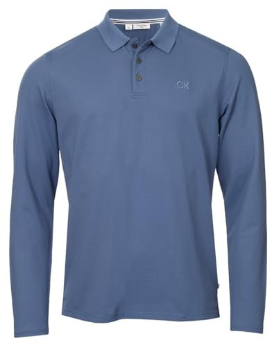 Calvin Klein Mens Long Sleeve Campus Polo Shirt - Denim Blue - S