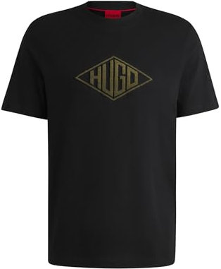 HUGO Herren Dalendi T-Shirt aus Baumwoll-Jersey mit geometrischer Logo-Stickerei Schwarz001 M
