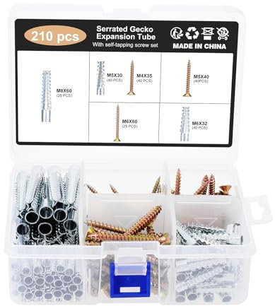 Gueenky 210 Stück Gipskartondübel mit Schrauben, Hohlraumdübel Trockenbaudübel Rigips Dübel mit Schrauben, Wanddübel Trockenbau Anker mit Schrauben zur Befestigung in Beton Ziegeln