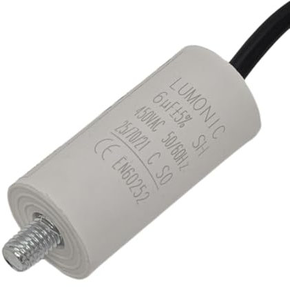 Lumonic Condensateur de démarrage avec Fil 25cm I 6µF 450V I 26x55mm I 6uF I Condensateur de moteur avec boîtier en plastique I Condensateur de servic