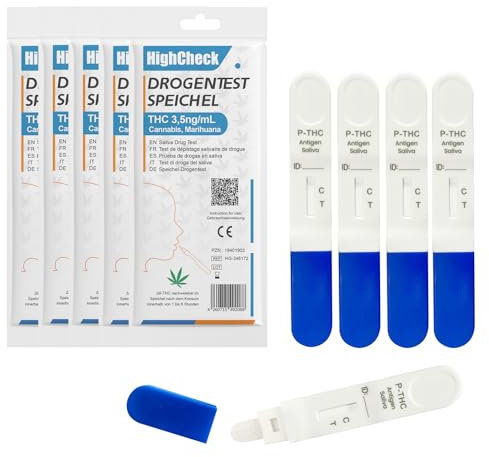 5 x Drogentest-Schnelltest THC-Speicheltest mit hoher Sensitivität: 3.5ng/ml zur Nachweisung von Cannabis, Marihuana, Haschisch – Ideal für Verkehrskontrolle & Heimtest (5 Stück)