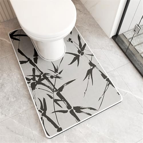 Treer Tapis Toilette WC Contour, Antidérapant Diatomite Tapis de Bain Contour Forme de U Lavable, Absorbant, Sechage Rapide pour WC et Salle de Bain (Feuille de Bambou,55 * 50cm)