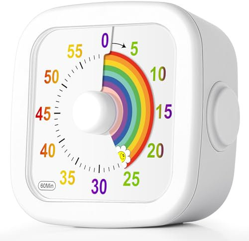 HOTUT Temporizador Visual,60 Minutos Temporizador de Cuenta Regresiva,Herramienta de Gestión del Tiempo para Niños y Adultos,con Estuche de Protección para Aaula,Cocina,Arcoíris