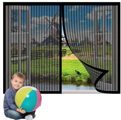 Magnet Fliegengitter Fenster Innen 105 x 162 cm Insektenschutz Fliegengitter für Fenster Ohne Bohren Klebmontage für Alle Bis, Schwarz