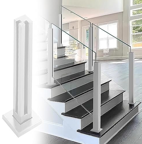 garde-corps en verre, Système de garde-corps en verre for escalier, poteau de garde-corps en verre en acier inoxydable 304 avec profilé en U(White corner Post,115cm(45 1/4))