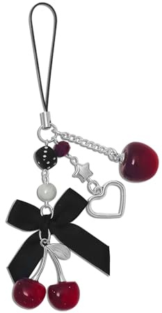 Nalefow Phone Charms Strap Cute Cherry CellPhone Straps Aesthetic Pink Red Black BlueCherry Phone Chain for Camera Keychain Bag Pendant Decor Gift (Cherry Apple)