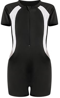 UoQo Costume de bain 2en1 pour filles - Maillot de bain une pièce à manches courtes avec jupe - Costume de bain pour enfants à séchage rapide pour l'été, la plage et les sports aquatiques, 10-12 ans