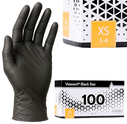 Einweghandschuhe 100 Stück | XS | Nitrilhandschuhe Schwarz | Puderfreie, latexfreie Einmalhandschuhe | Reißfest & feinfühlig | EN 455 & EN 374 | Gr. XS, S, M, L, XL