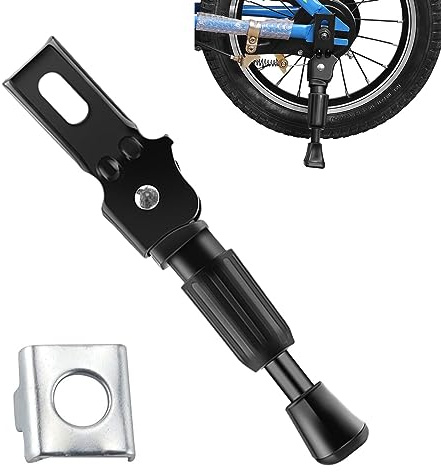 QOTSTEOS Kinderfahrradständer, 12-Zoll-Fahrradseitenständer, höhenverstellbarer Seitenständer, Kinderfahrrad, Ständer für Kinder, Mountainbike, Rennrad, Sportfahrrad(Color:Schwarz)
