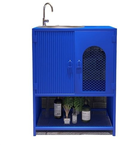 Lavabo Salle de Bain Meuble sous-vasque de salle de bain avec lavabo en acier inoxydable, armoires de rangement de style industriel avec portes et étagères ouvertes, lavabo sur colonne en métal commer
