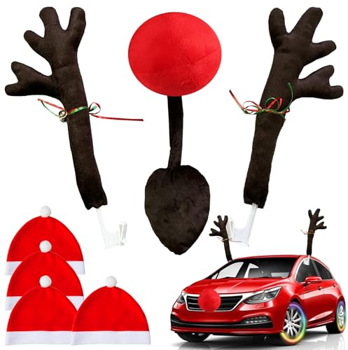 HUIKUANGEU Rentier Auto,Weihnachten Auto Rentier Geweih 16.7 in,Auto-Geweih-Dekorationsset,Rentiergeweihe Auto Weihnachtsdeko,Weihnachtsdekorationen,Weihnachtsfahrzeug Dekoration,für Autozubehör