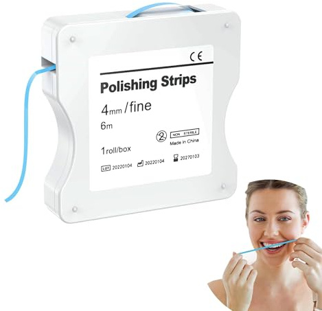 Tiras De Pulido Dental Rollo 6m x 4mm Grano Fino, Tiras Abrasivas Interdentales De Poliéster Para Limpieza Y Blanqueamiento, Herramienta Profesional Cuidado Bucal Ortodoncia Resina Azul