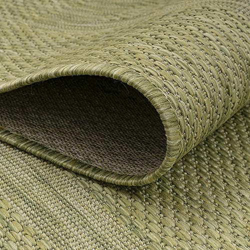 KADIMA DESIGN Teppich Rund Grün 160x160 cm Balkon Terrasse Einfarbig Uni Wetterfest Waschbar Strapazierfähig Fußbodenheizung geeignet Schadstoffgeprüft | ALSTER