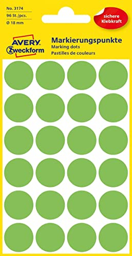 AVERY Zweckform 3149 selbstklebende Markierungspunkte (Ø 12 mm, 270 Klebepunkte auf 5 Bogen, runde Aufkleber für Kalender, Planer und zum Basteln, Papier, matt) leuchtgrün