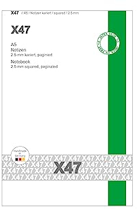 A5-Notizheft, kariert 2.5mm, mit schwarzem Umschlag, für das revolutionäre X47-Notizbuch mit auswechselbaren Heften
