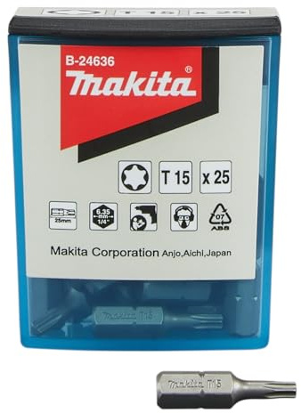 Makita B-24636 Standard Bit T15, 25 mm, 25 Stück, in Bit-Spender Box, für Torx-Schrauben