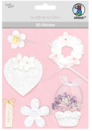 Ursus 56420052 - 3D Sticker Hochzeit, bestehend aus mehreren Ebenen, aus verschiedenen hochwertigen Materialien, selbstklebend, ideal zum Verzieren von Grußkarten und Geschenken, Motiv 52
