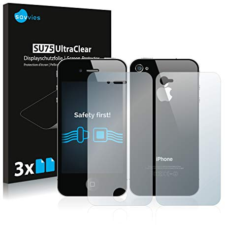 savvies (6 Pezzi Pellicola Protettiva per Apple iPhone 4S (Fronte+Retro) Protezione Schermo Trasparente
