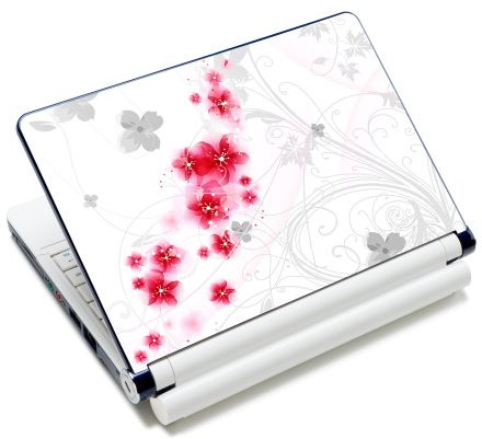 wortek Universal Notebook Skin für Laptops, Ultrabooks & Netbooks bis ca. 10,2 Zoll - Blumen Weiß Rot