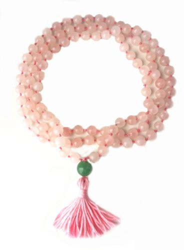 Mala Rose Quartz Green Guru Bead Hand Knotted 108 Bead Prayer Mala