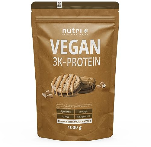 Veganes Eiweißpulver Erdnussbutter Cookie 1kg - 79,1% Eiweiß - 3k-Proteinpulver Peanutbutter Cookies - Protein Pulver 1000g ohne Milch & Lactose - Nutri + Vegan