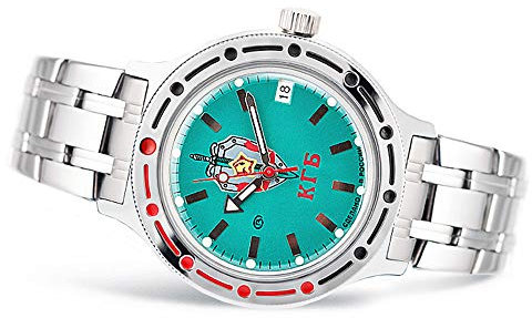 Vostok Germany Herren Uhr KGB Automatik 2416, Edelstahl, 41mm, 200m wasserdicht, grünes Zifferblatt, türkis, Sammlerstück