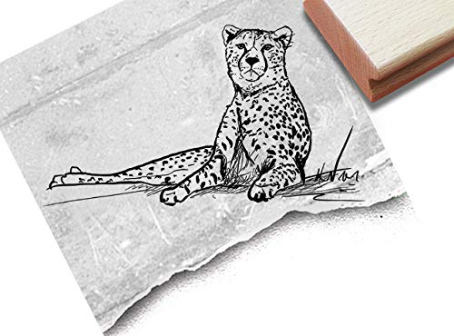 Stempel Tierstempel GEPARD, Zeichnung - Motivstempel Tier Afrika Karten Servietten Basteln Kunst Deko Design Scrapbook - zAcheR-fineT (groß ca. 58 x 102 mm)