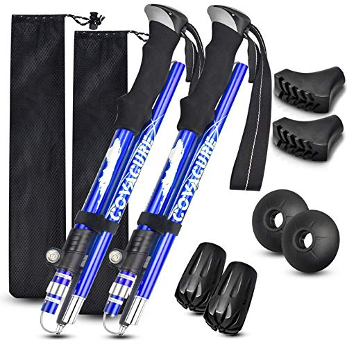 Trekkingstöcke faltbar Wanderstöcke – Aaluminium-Legierung 7075 Trekkingstöcke, Antishock und Quick-Lock-System, Teleskopisch, zusammenklappbar, Ultraleicht für Wandern, Camping, blau, X-Large