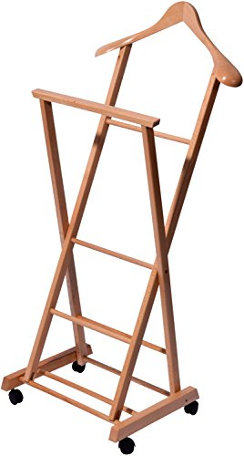 dobar® 29743FSC klappbarer Anzugständer Buchenholz | Herrendiener auf vier Rollen | Stummer Diener für Anzüge/Hemden/Hosen | Faltbarer Kleiderständer | 33 x 41 x 104 cm | Hellbraun
