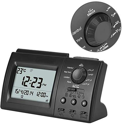 Bewinner Muslim Azan Clock Islamisches Gebet Azan Tischuhr, Weltzeitfunktion, Vorbereiten der Azan-Zeit für Großstädte auf der ganzen Welt, Makkah-Musik zum Beten (Schwarz)