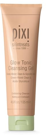 Pixi Beauty Glow Tonic Cleansing Gel | Glycolic Acid Facial Daily Cleanser | Gently Exfoliates, Tones & Energizes Skin | with Ginseng, Aloe Vera & Horse Chestnut | 4.57 fl oz / 135ml